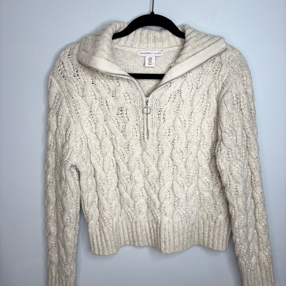 Sincerely Jules Cream Cable Knit size medium cropped  Sweater cream beige